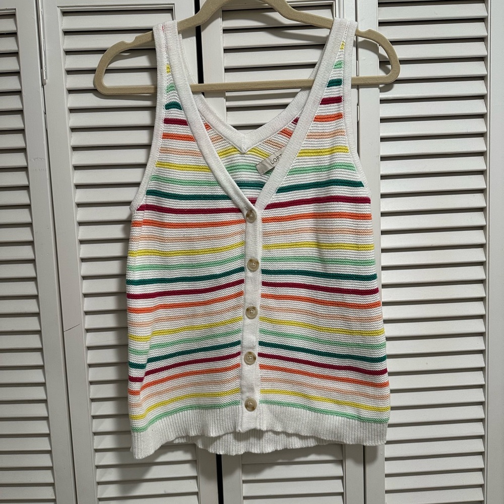 LOFT Multicolor Striped Button-Front Tank Top - Picture 2 of 4